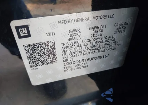 2018 Chevrolet Malibu Lt z USA, uszkodzony, nr VIN 1G1ZD5ST6JF168152